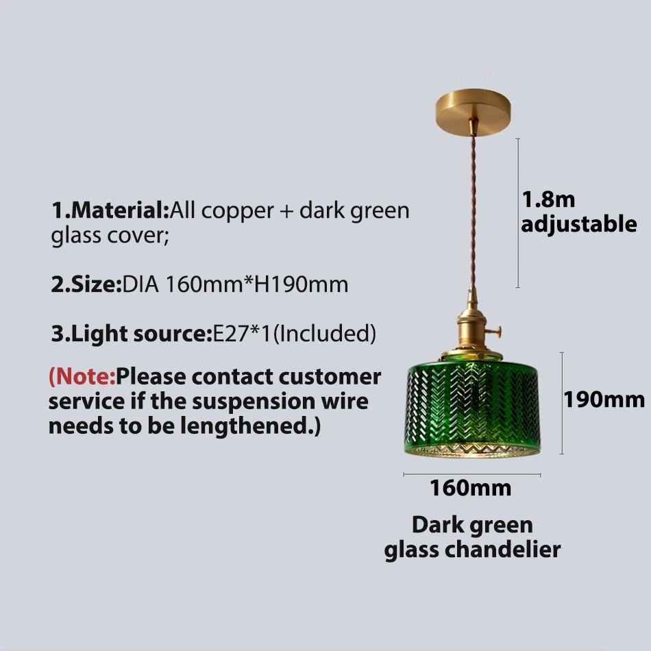 

Copper Glass Suspension Led pendant Lamp for Dining room Foyer Bed side Apartment Nordic Green Pendant Light LED Hanging Lamp