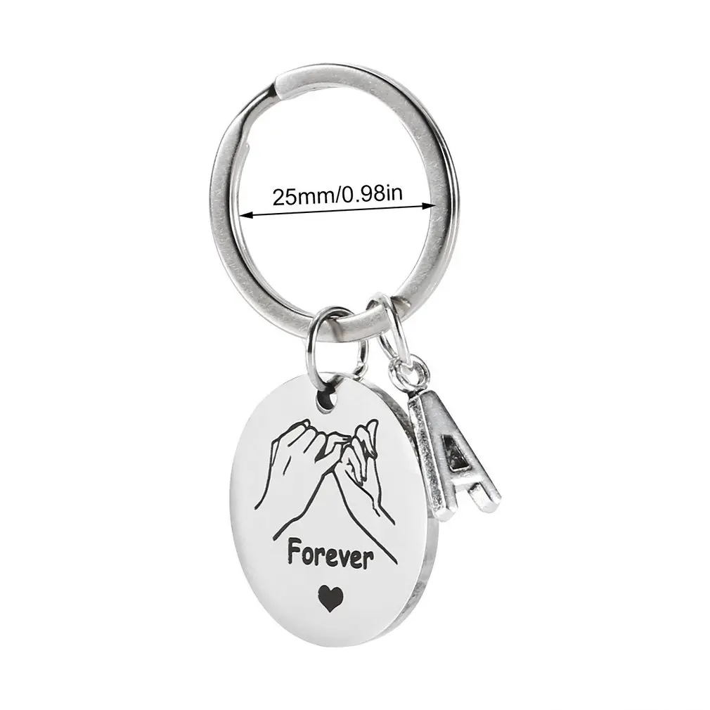 

Stainless Steel Letter Key Ring Letter A Forever Love Key Pendant Round Metal Bag Pendant Gifts For Lovers