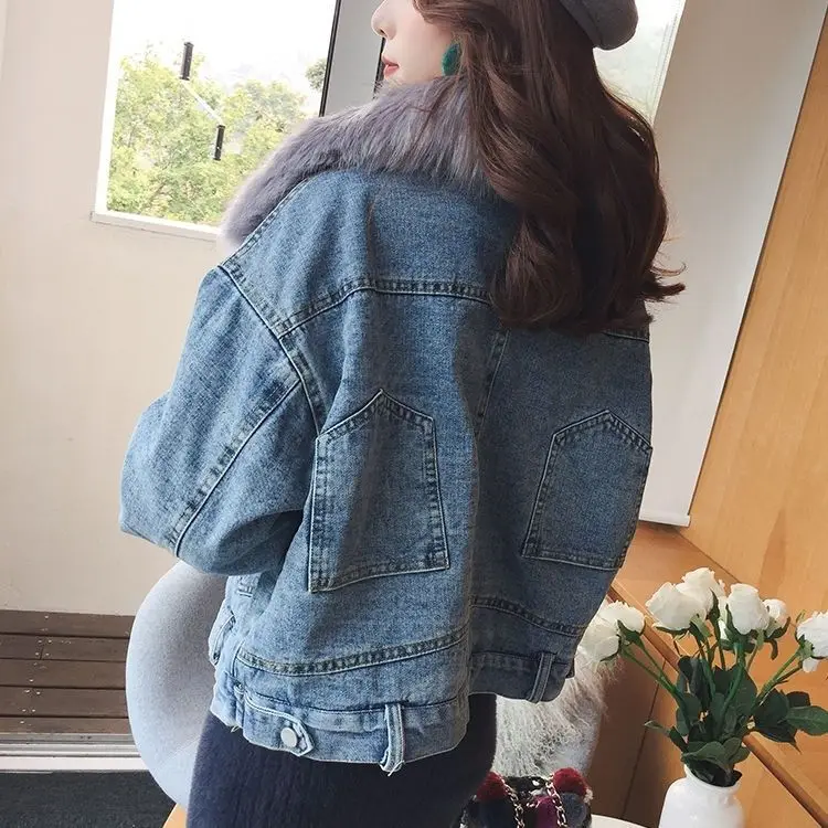 2019 Весенняя джинсовая куртка из искусственного меха с подкладкой бархата