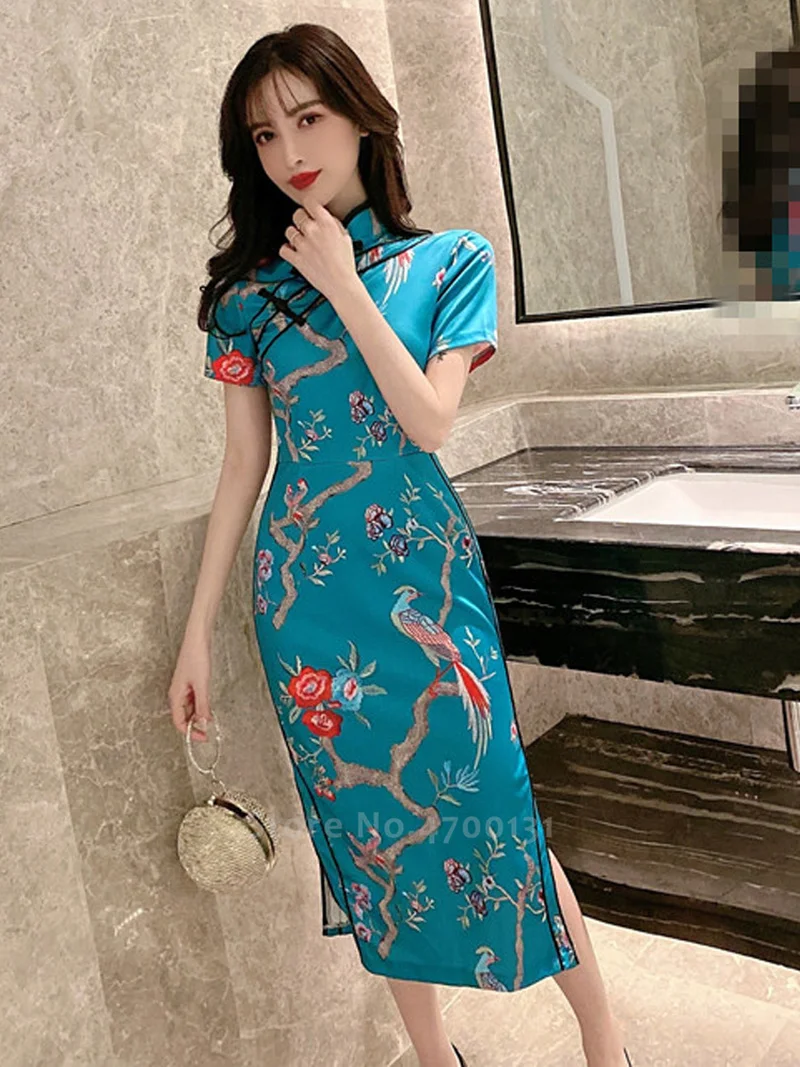 Женское винтажное элегантное платье в китайском стиле Hanfu традиционное Ципао с