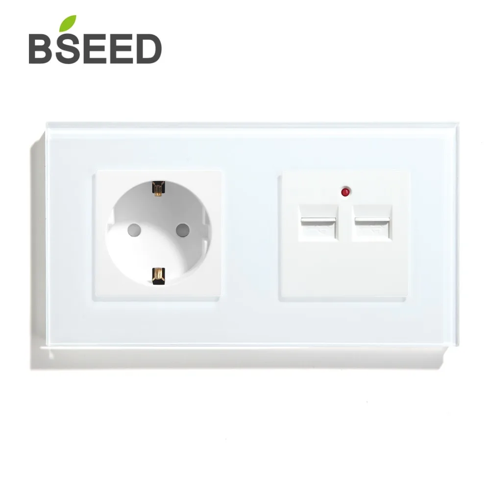 BSEED розетка стандарта ЕС с двойным USB зарядным устройством, настенная розетка, белая, черная, стеклянная панель с кристаллами 100-240 В
