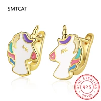 real 925 sterling silver earring cute unicorn stud earrings for ladies girls daughters party jewelry best friend gift