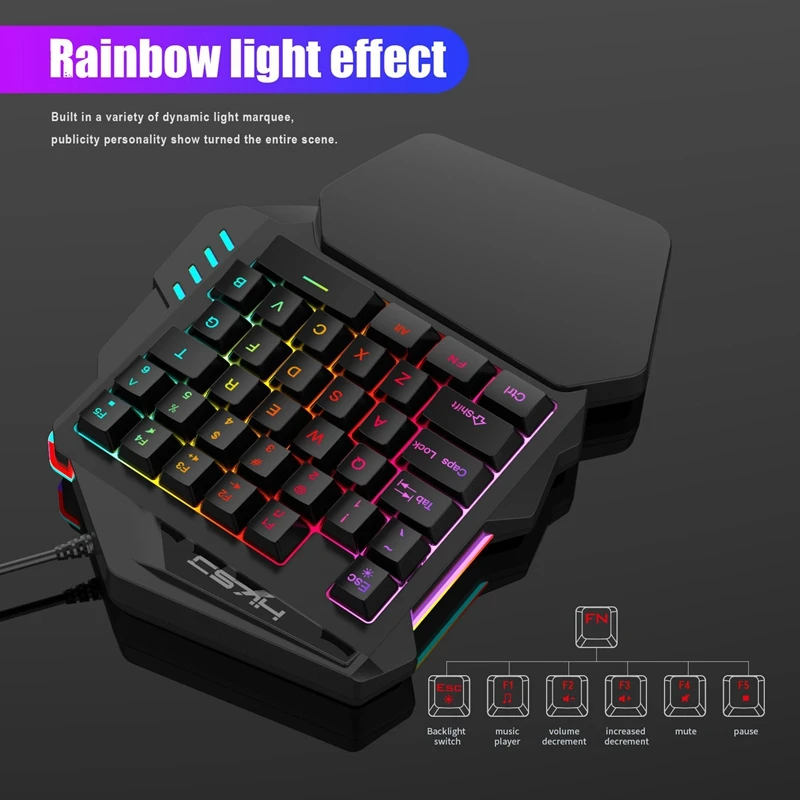 

HXSJ 3 in 1 One-Handed RGB Keyboard Gaming Mouse with Controller Converter Combo for One PS4 Switch PS3 PC Mobile PUBG