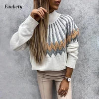 fashion autumn women long sleeve sweater lady casual winter wave print warm knitted sweater elegant turtleneck jumpers pullover