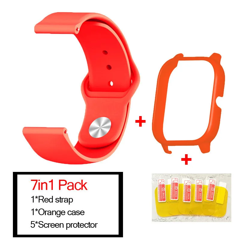 red-orange 7в1 умные часы аксессуары для Huami Amazfit GTS ремешок силиконовый Смарт Браслет полосы для Amazfit gts чехлы Защита экрана - Цвет: red-orange