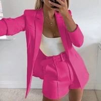 new 2021 autumn casual blazers set long sleeve cardigan blazer shorts solid 2 piece set lady two piece suit women office sets