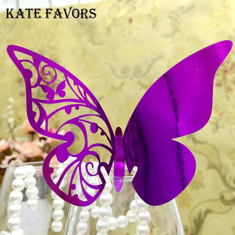 

50 шт. лазерная резка Светоотражающая поверхность бабочка стол имя вино стекло место установка карты свадебные вечерние принадлежности