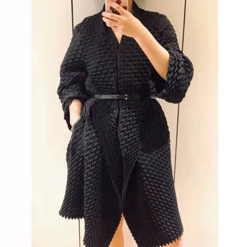 Женское Плиссированное пальто с отложным воротником длинным рукавом весна-осень