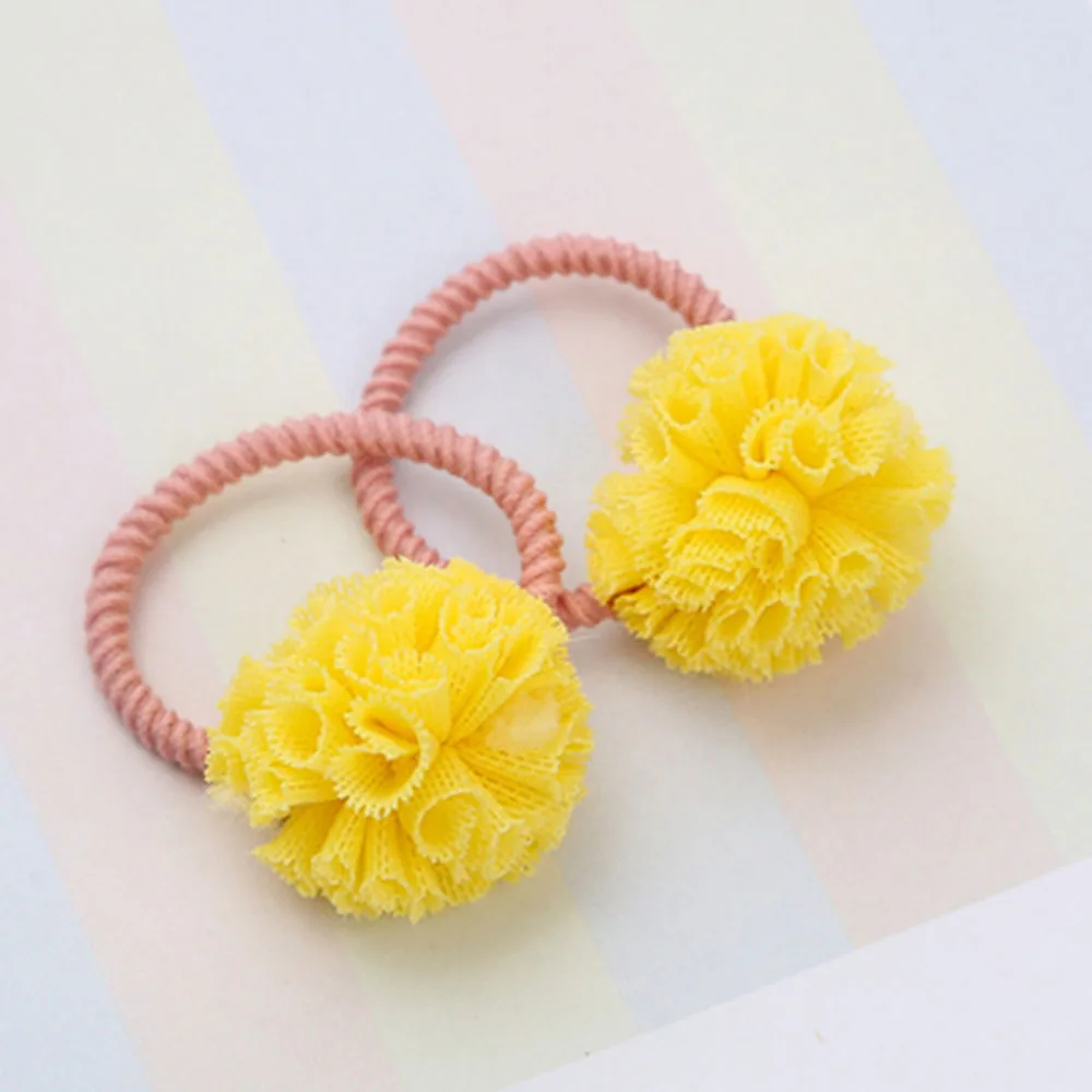 yellow 2pcs 2/4 шт., милые резинки для волос с помпонами для маленьких девочек, детские резинки для волос, головные уборы для детей, аксессуары для волос, подарок - Цвет: yellow 2pcs