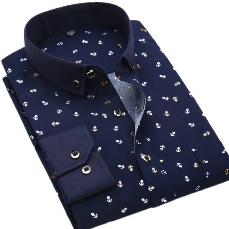 

European and American New Men's Long-sleeved Peach Skin Brushed Printed Shirts Spring and Autumn Casual Non-iron Men's Shirts