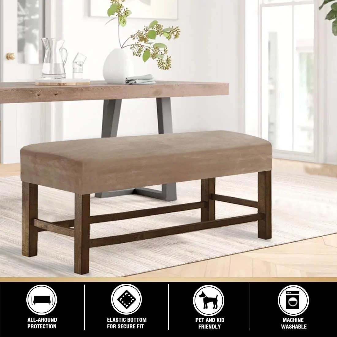 

Soft Thick Velvet Bench Slipcover Bed Bench Cover Removable Washable Bench Seat ProtectorforLivingRoom,Kitchen, Bedroom