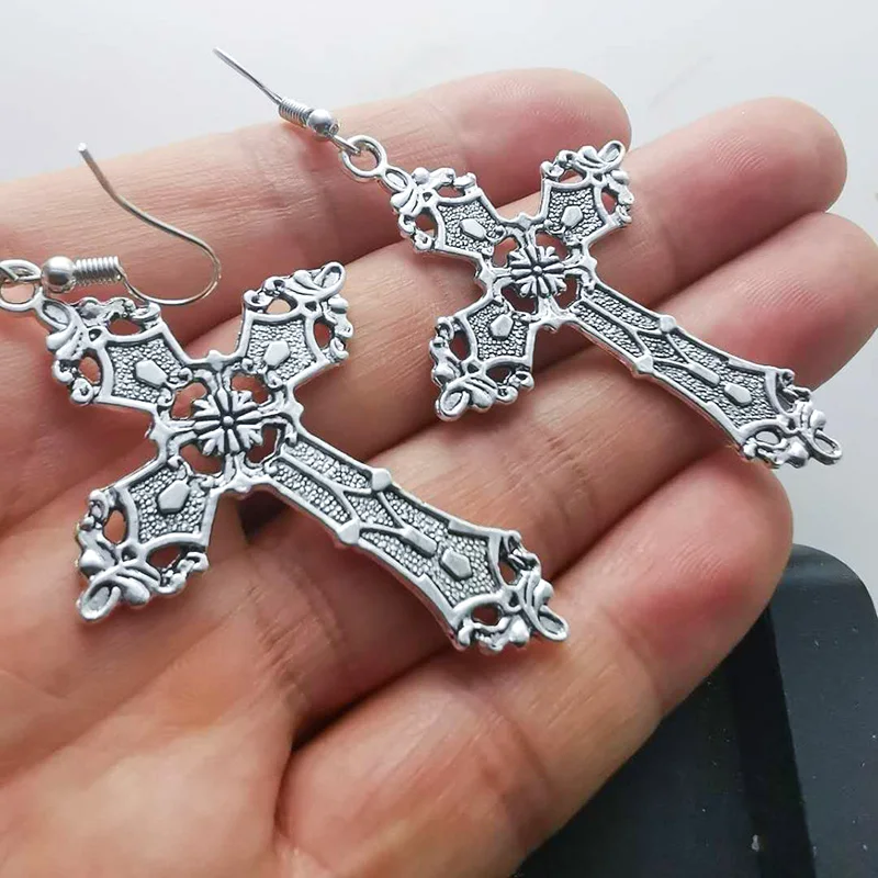 

Vintage Earrings For Women Big Cross Goth Earings Punk Jewelry Brincos Dangle Drop Earring Gothic Zinc Alloy Pendientes Fashion