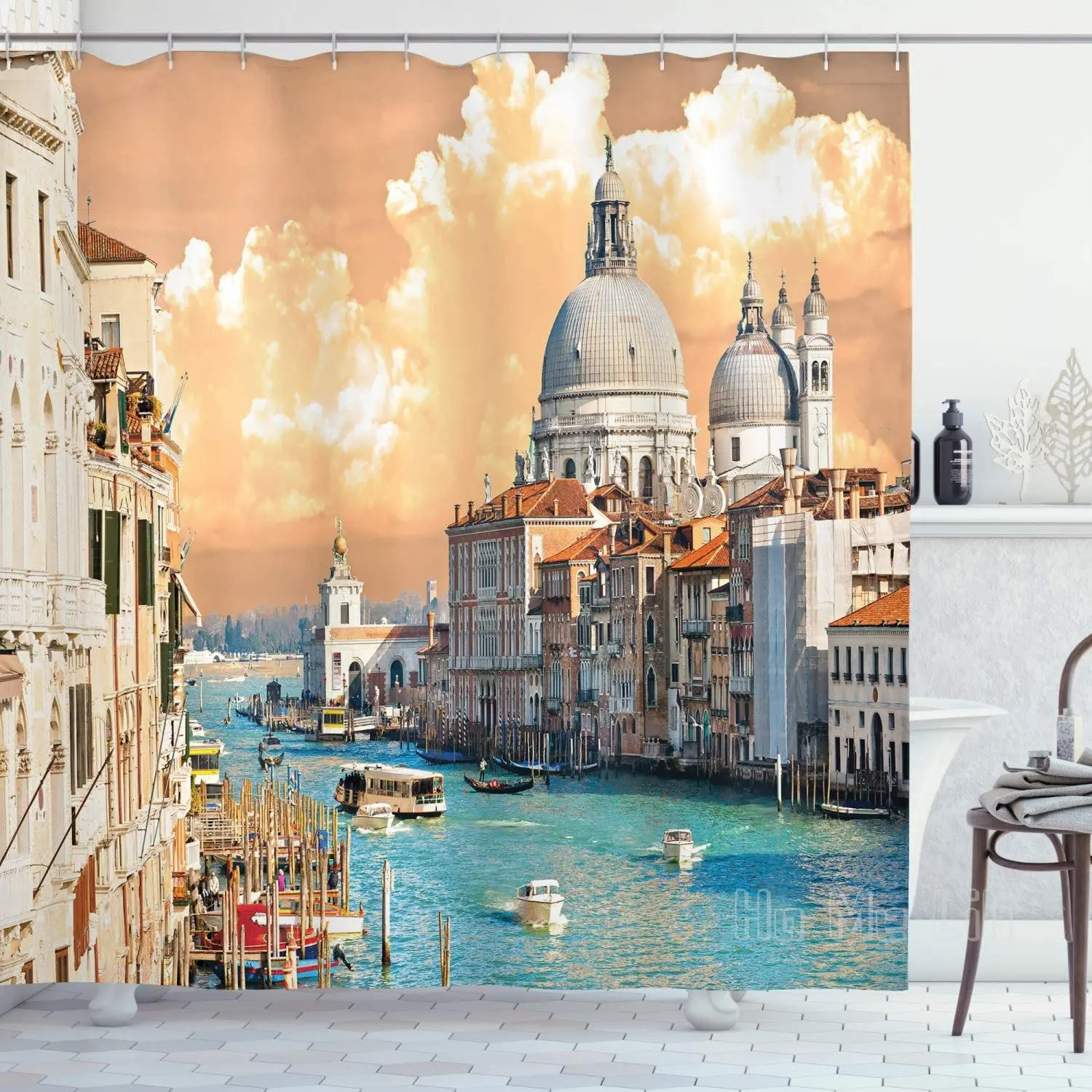 

European Shower Curtain Grand Canal In Venice Italy Historic European Cityscape Town Tower Boho Print Bathroom Decor