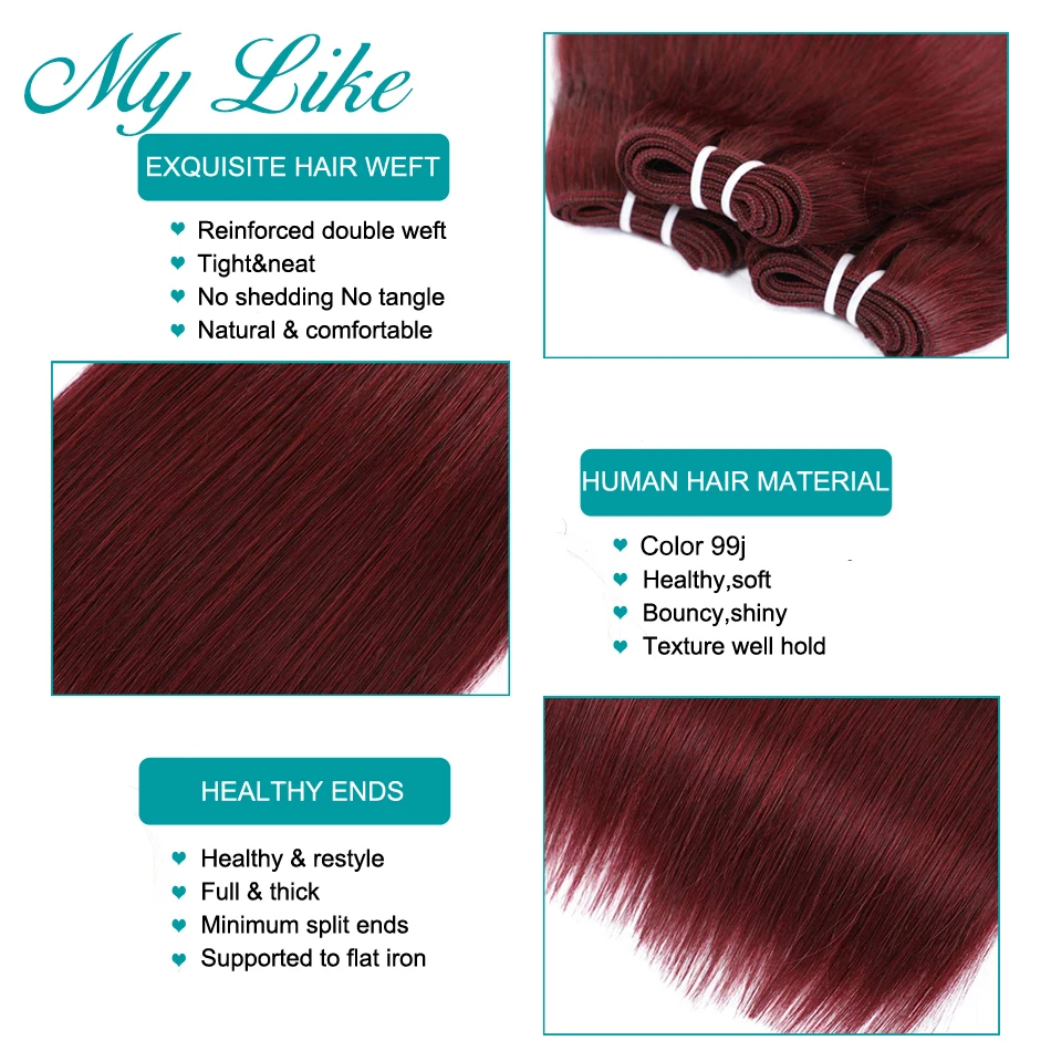 4 Bundles with Closure 50g/pc Ombre Peruvian Straight Human Hair Lace Red Wine 99j With | Шиньоны и парики