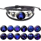 Многослойный Плетеный Кожаный браслет с 12 созвездиями зодиака