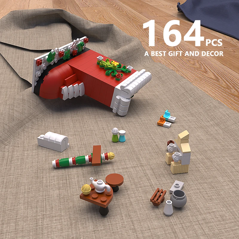 

MOC Christmas Boots Apartment Building Blocks Snow Boots Model Bricks Christmas Street View Christmas Gifts Kids Toy for Boys