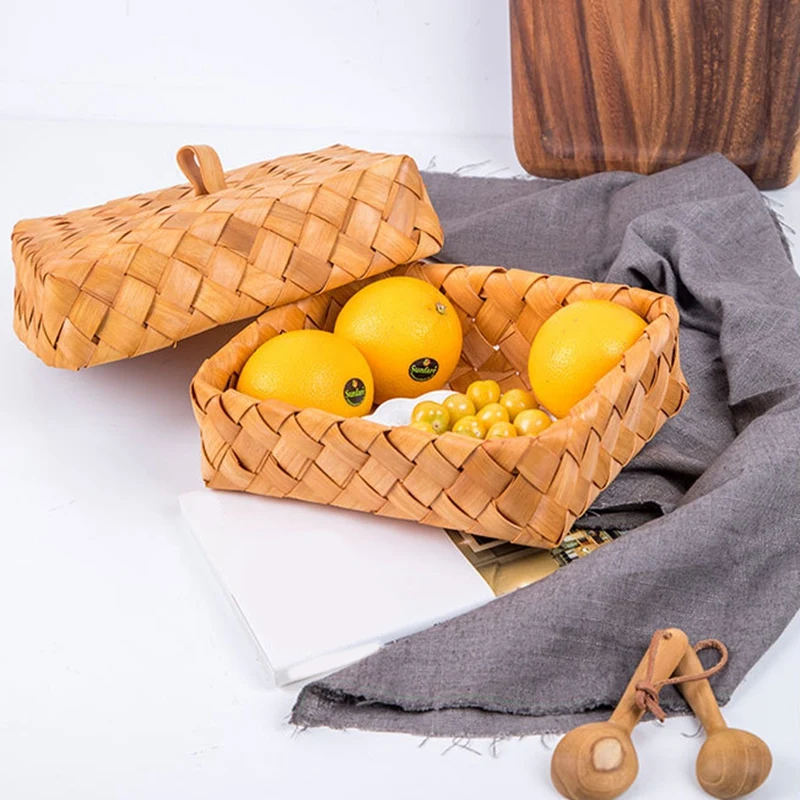 

Wicker Bread Baskets for Serving, Round Rattan Fruit Basket, Tabletop Woven Food Serving Basket for Kitchen