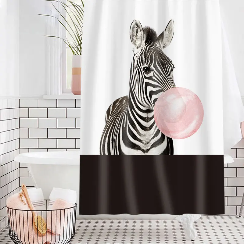 

Hooks Set Shower Curtain Funny Animal Fabric Polyester Thicken Bathe Waterproof Shower Curtain Rideaux Household Products DB60YL