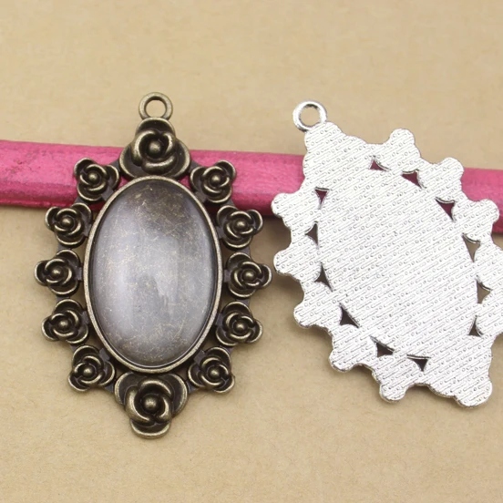 

10pcs/lot 20x30mm Blank Rose Flower Tray Pendant Fit Oval Cabochon Setting DIY Necklace JewelryMaking
