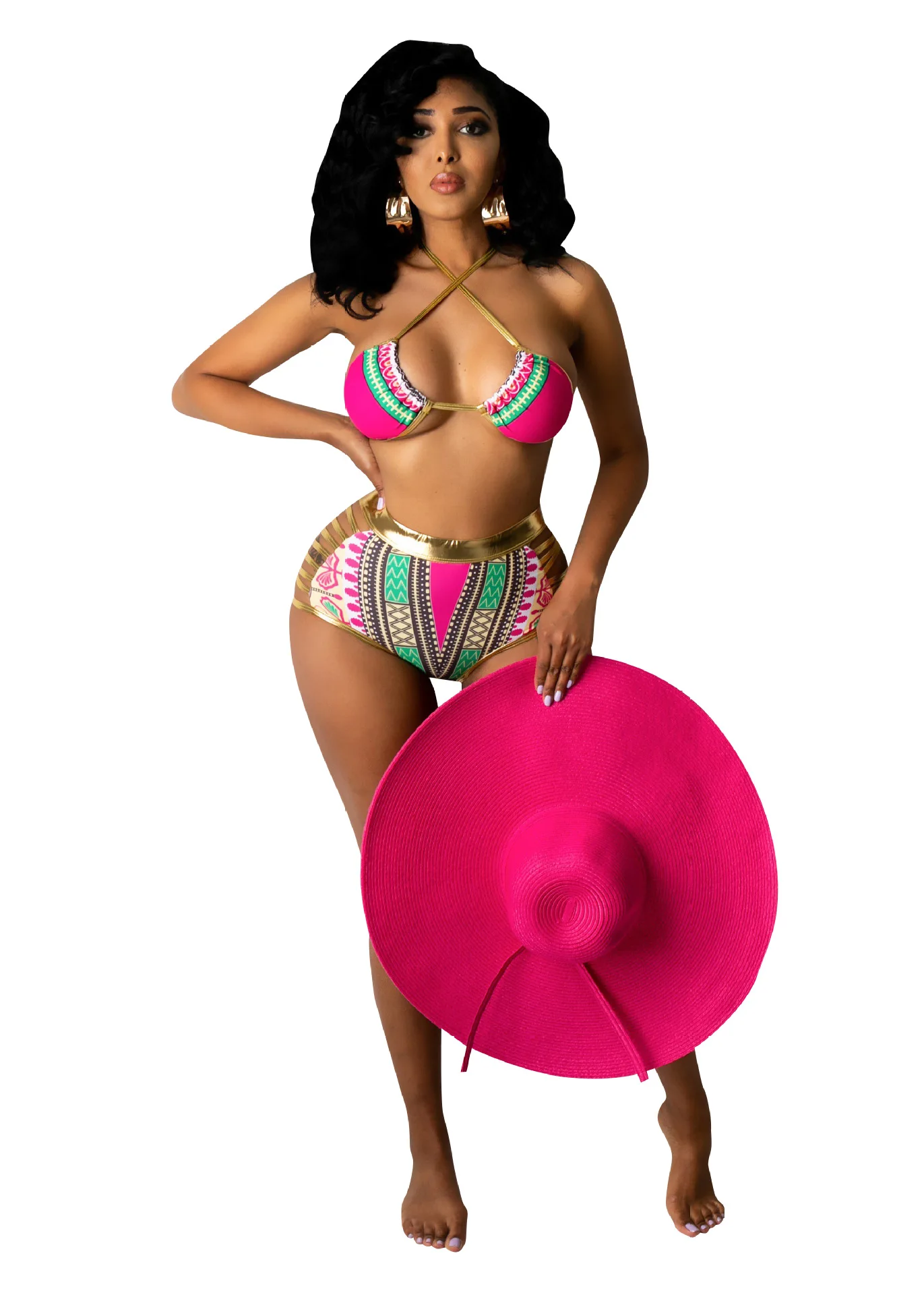 2021 Summer Digital Print Bikini Sets Separate 2 Piece Swimming Bathing Suit for Women High Waist Swimwear Plus Size Monokini
