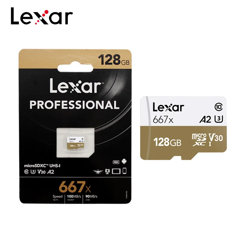 Оригинальная карта памяти Lexar 667x A2 высокоскоростная 100 Φ 128 ГБ V30 класс 10 Micro-SD для