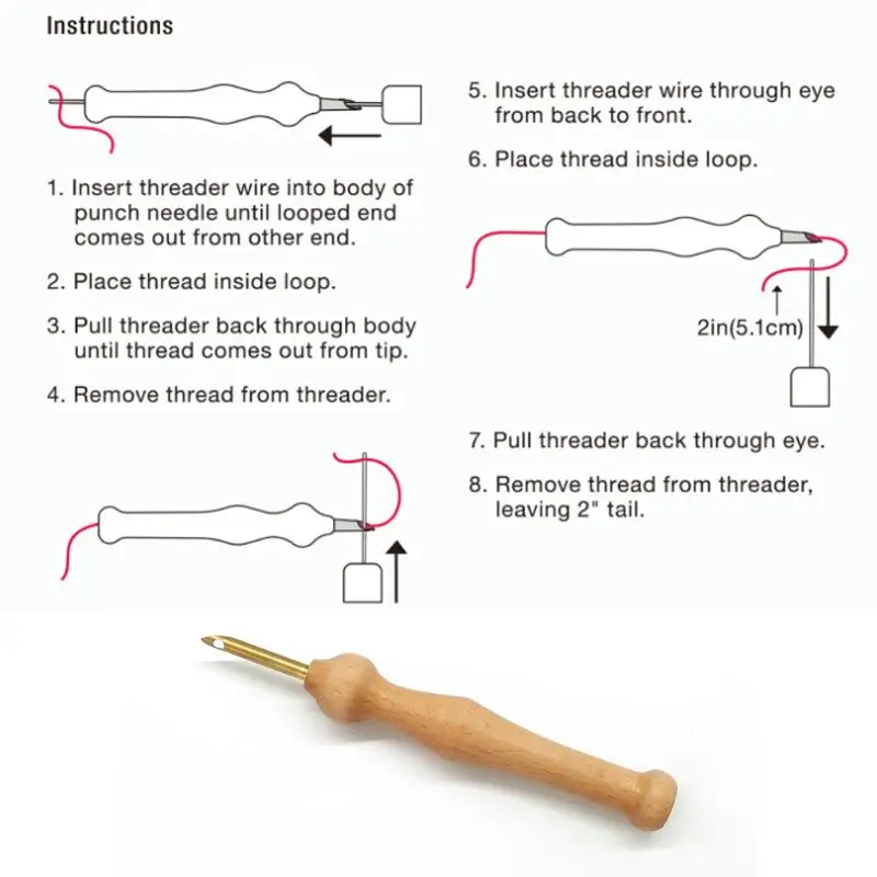 

Durable Knitting Embroidery Pen Punch Needle Threader Set DIY Wood Handle Sewing 23GB