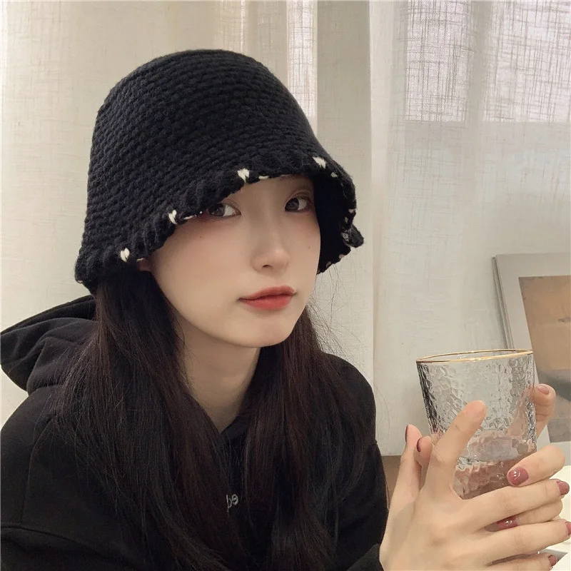 

шапка Women's Winter Knitted Hat Woolen Twist Fisherman Hat Autumn New Short Brim Stitching Beanie Basin Hat Girl's Warm Casual