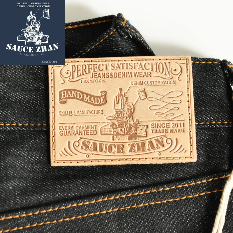 SauceZhan 315XX слегка зауженные джинсы с каймой сырые джинсовые джинсы немытые синие джинсы 14,5 унций мотоциклетные джинсы мужские джинсы