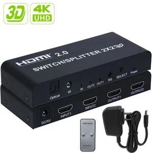 uhd 4k 60hz hdmi switch splitter 2x2 hdmi 2 0 splitter switch 2x4 5 1ch audio extractor hdmi toslink audio converter splitter free global shipping