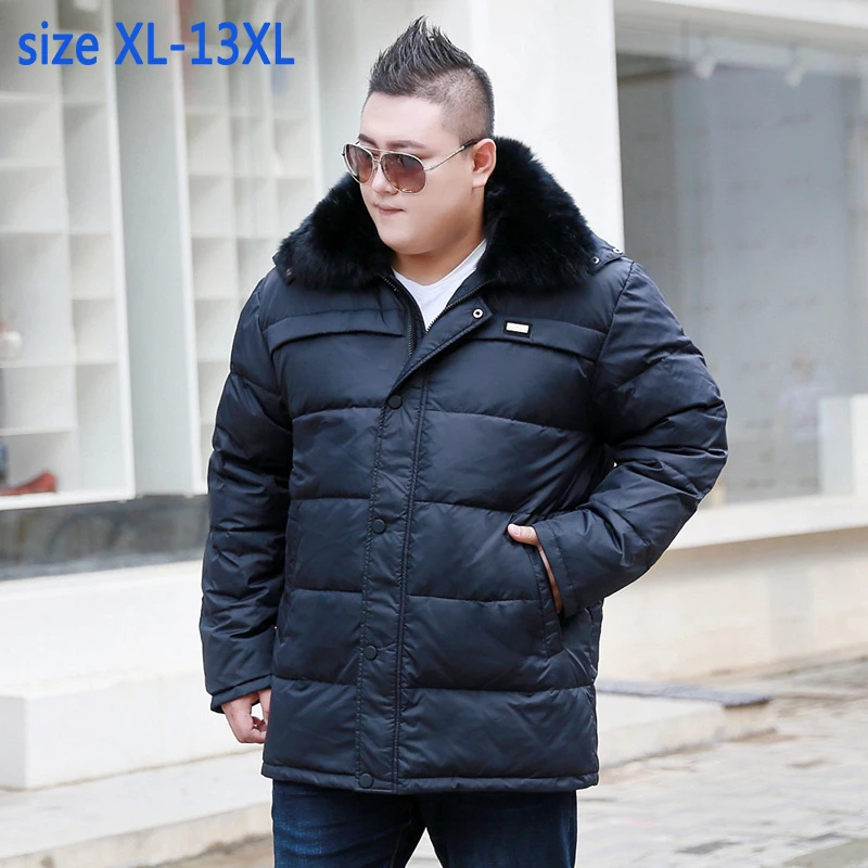 new fashion high quality super large Casual Warm Thick with hood Fur collar Loose Down Jacket Men coat size XL-11XL12XL13XL | Мужская