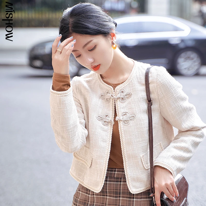 

: Для 2020 осенняя куртка для женщин в винтажном стиле; Традиционная кнопка короткое пальто тонкий женский открытый уличная одежда MX20C6524