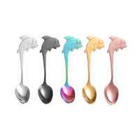 stainless steel spoon silver gold dolphin handle spoon tableware for desserts tea milk drink 1pcs
