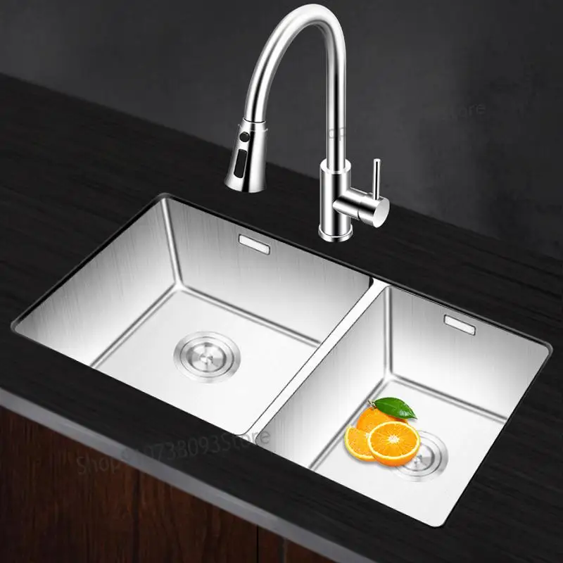 Кухонная раковина из нержавеющей стали 304 с двойным лотком утолщенная набор для