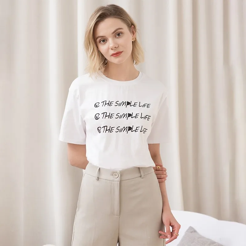 

Short Sleeve Cotton T Shirt Women Summer Letter Print O Neck Casual Streetwear Loose Tee Shirt Female Harajuku Plus Size Tops