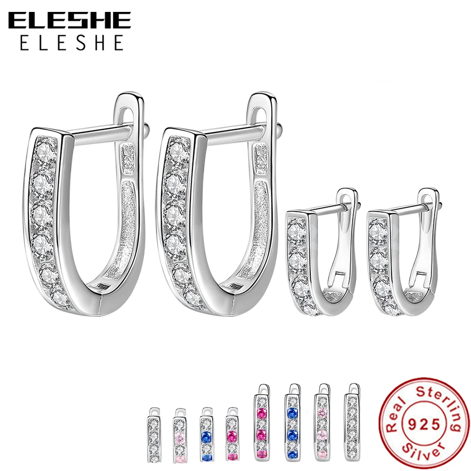 Подлинный ELESHE 925 Щепка серьги круглые кубические циркониевые Кристальные со