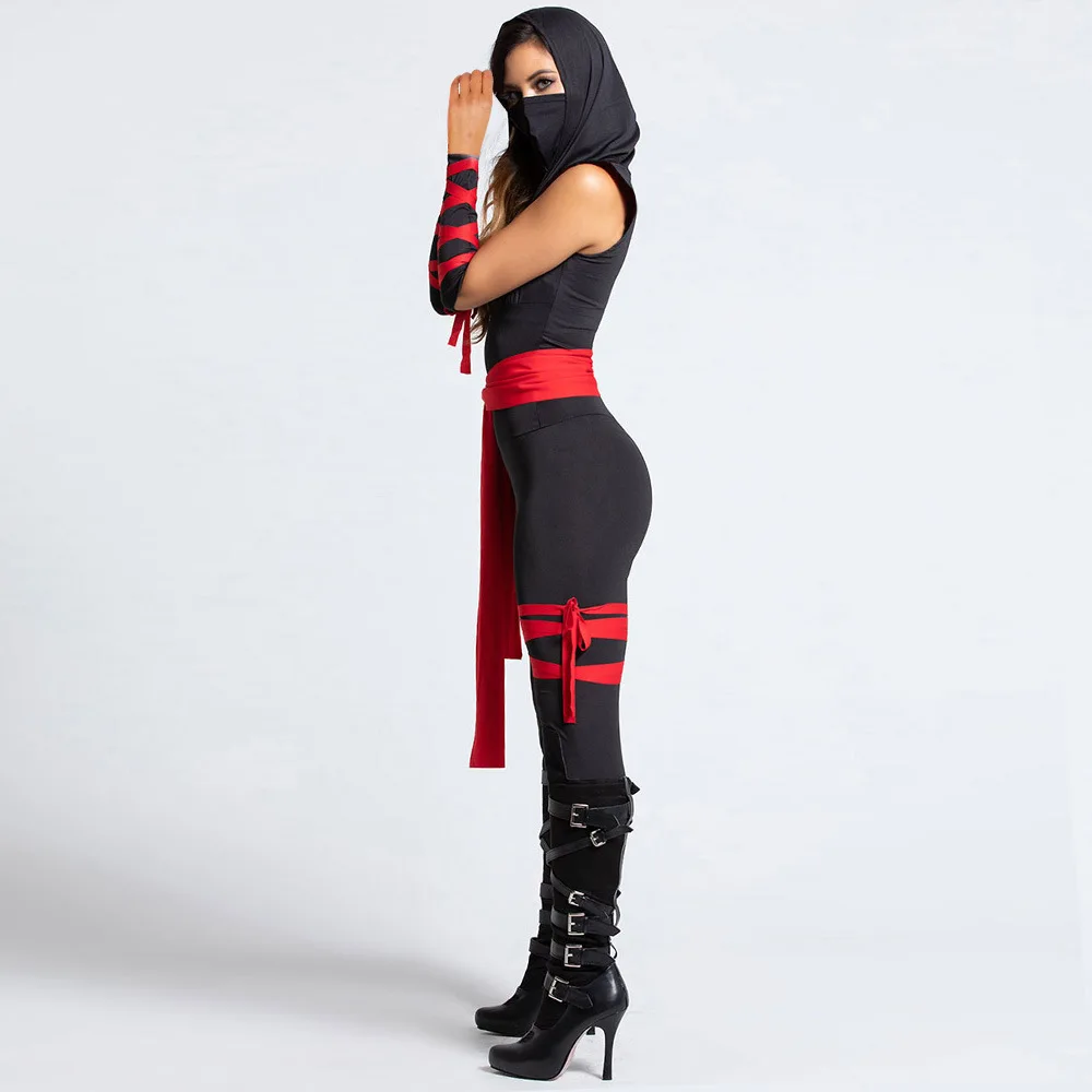 Сексуальная Женская одежда ниндзя винтажный скелет печати страшный костюм