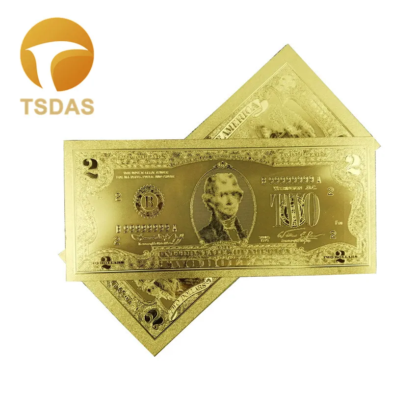 10pcs/lot USD 2 Dollar Gold Foil Banknote Colletion Gifts America Plated Drop Ship | Дом и сад