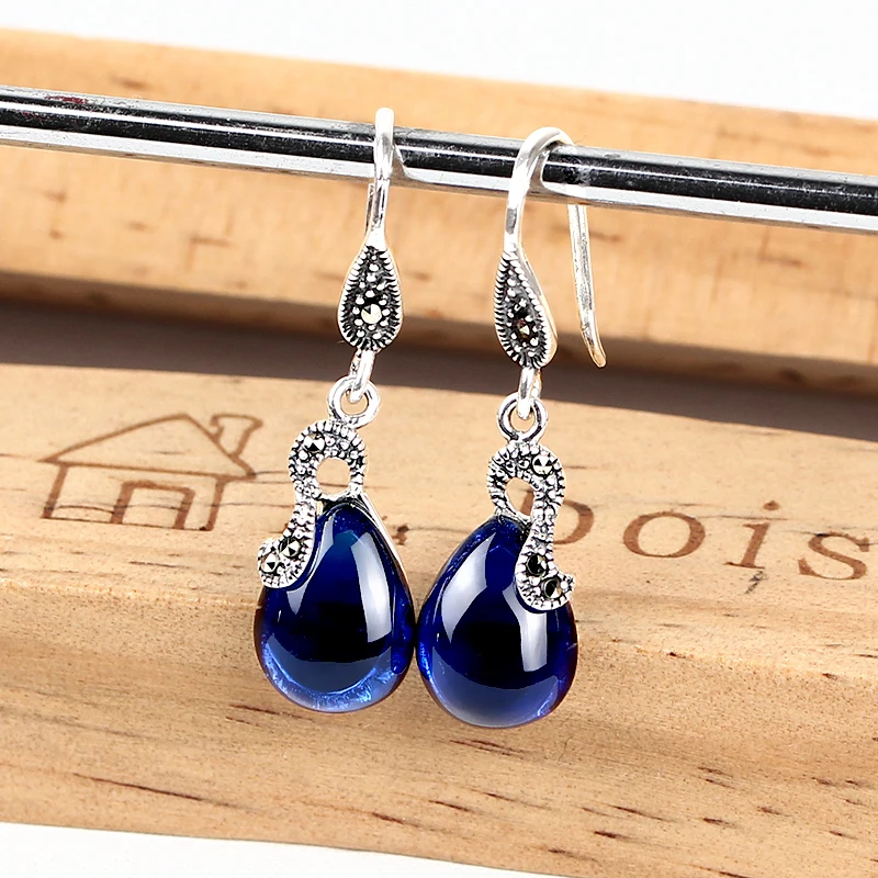 Серьги подвески женские из серебра 100% пробы с халцедоном и