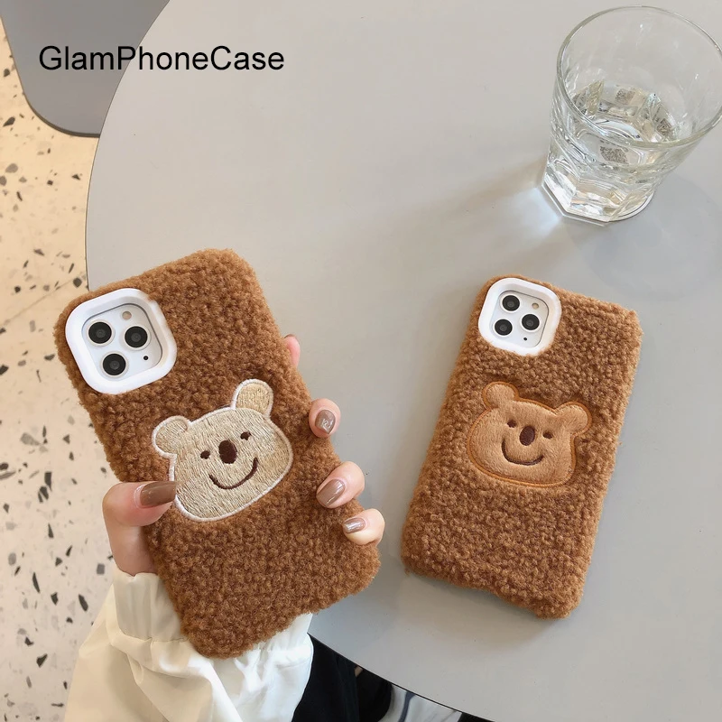 GlamPhone чехол плюшевый медведь для телефона iPhone11Pro/Max X XS Max XR Мягкий силиконовый iPhone11