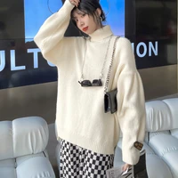 xuxi women high neck pullover sweater autumn winter 2021 loose outer fashion lantern sleeve knitting sweater e3704