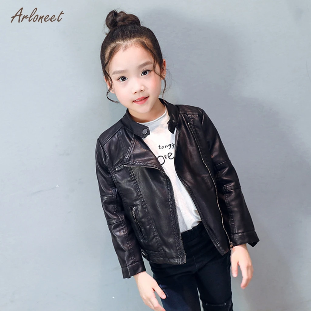 ARLONEET Children Autumn Winter Jackets Toddler Kids PU Leather Coat Baby Girls Short Zipper Coats Outwear | Детская одежда и