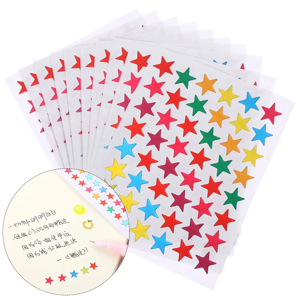 

10PCS/Bag Child Award Smiley Face Five-pointed Star Photo Album Decor Gilding Reward Stickers Stationery Sticker