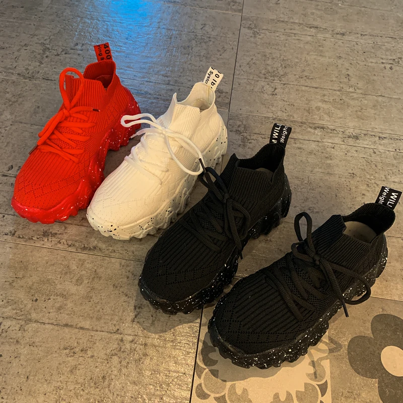 

2021 spring and autumn new women's sports shoes trend all-match thick-soled lace-up mesh breathable casual shoes comfortable.