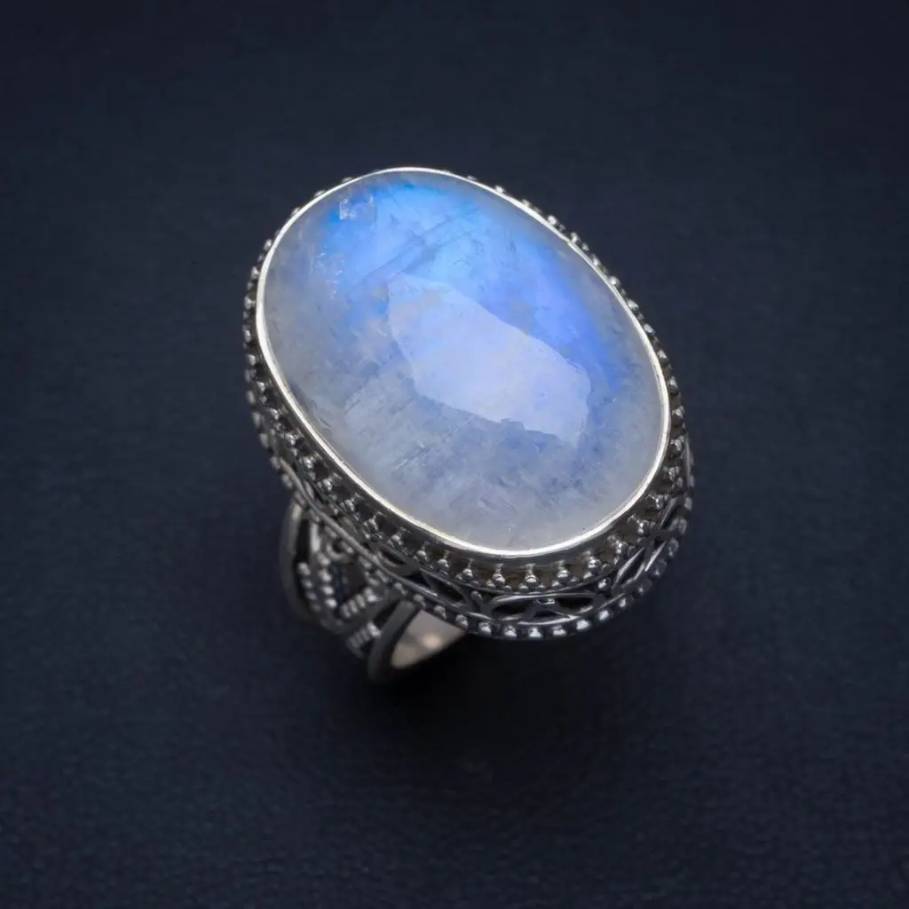 Натуральный Радужный Лунный Камень ручной работы уникальное 925 пробы Серебряное