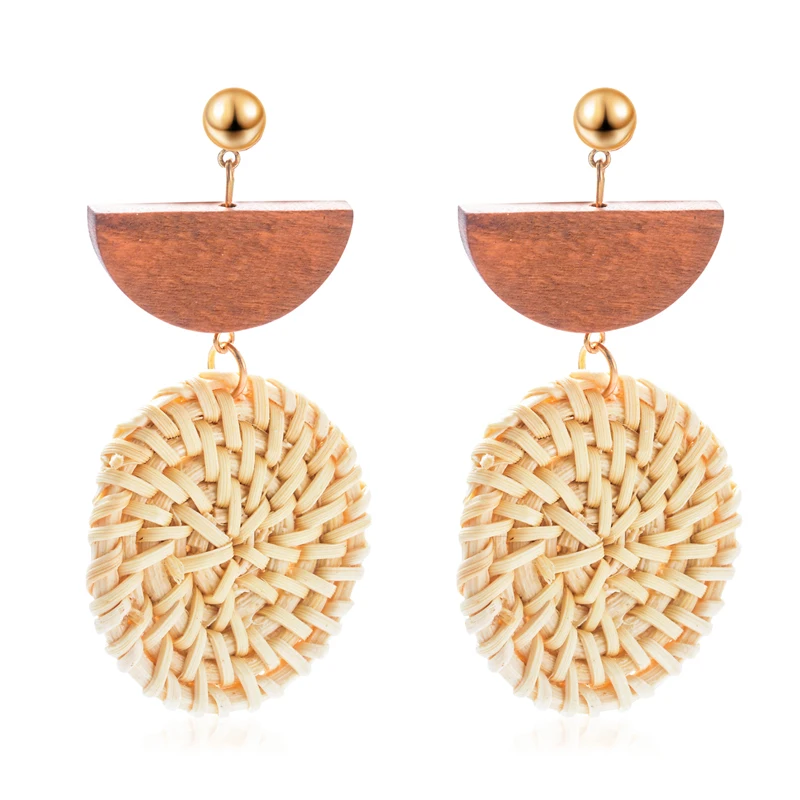 

Bohemian style exaggerated geometric rattan woven earrings fashion wooden earrings autumn and winter women's earrings jewelry