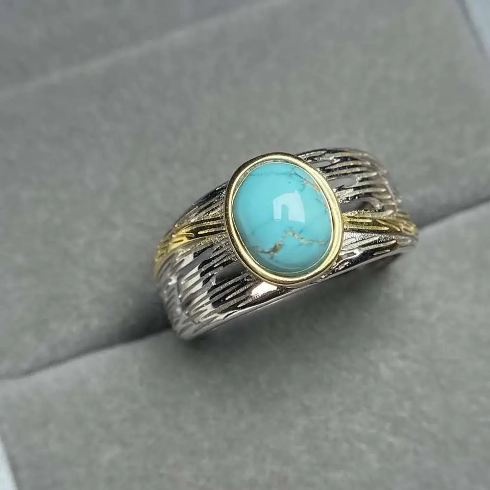 

ECHSUN real natural turquoise ring noble gem ring from the gem mine in Hubei, China S925 Sterling Silver Ring for women men ring