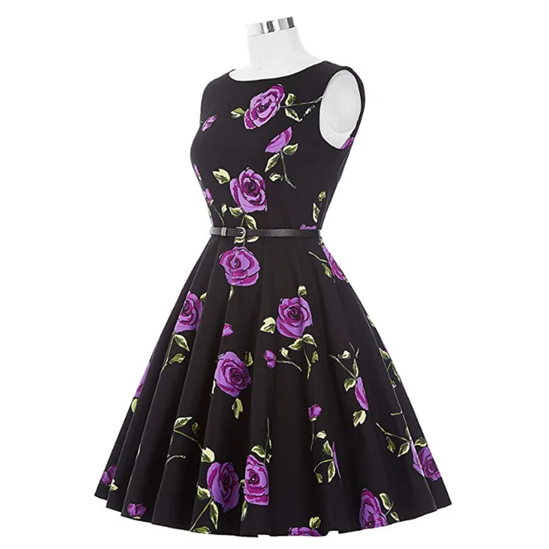 50-х годов Ретро нарядное платье без рукавов классический ремень женское летнее с