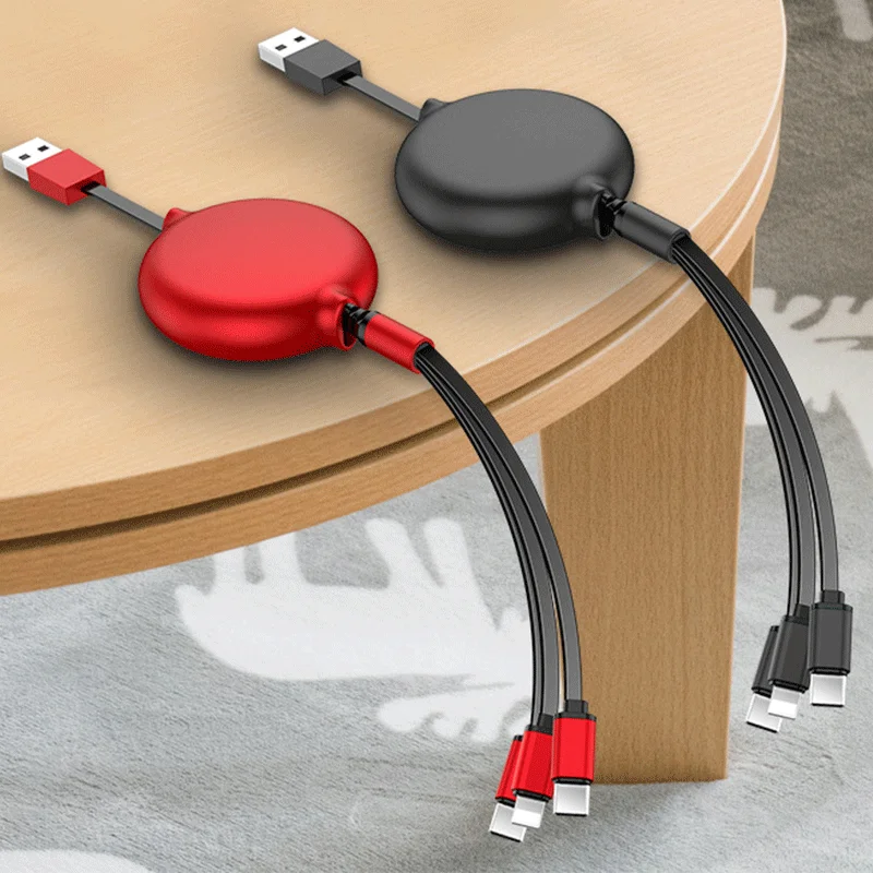 

New 3.1A 3-in-1 Single Pull Retractable Car Charger QC3.0 Quick Charge Adapter Car Charger For iphone android micro Type-C port