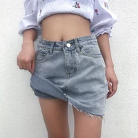 vintage 2000s distressed y2k aesthetic denim mini skirt with shorts for women kawaii girls high waist mini y2k denim skorts