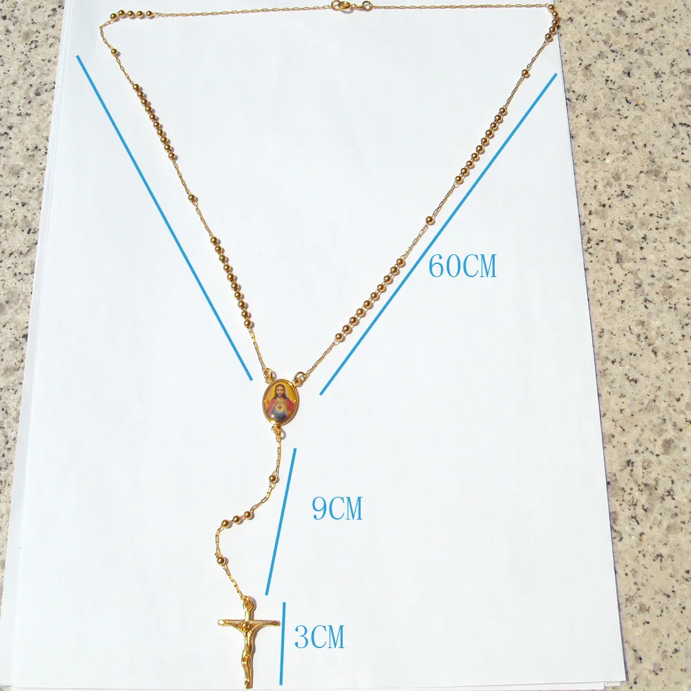 Loyal Men’s/Women’s Cool 14 k Yellow Gold GF Cross/Crucifix Pendant &amp Rosario Rosary Beads Necklace Chain 60CM + 10 CM long |